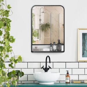 HOMCOM Square Wall Mirror with Storage Shelf, Modern Mirrors for Living Room, Bedroom in Black Size: Large Black Large HOMCOM Square Wall Mirror with Storage Shelf, Modern Mirrors for Living Room, Bedroom in Black Size: Large Black Large