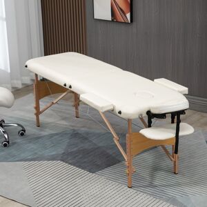 HOMCOM Wooden Folding Spa Beauty Massage Table w/ 2 Sections, Carry Bag in Cream Size: Single Cream Single HOMCOM Wooden Folding Spa Beauty Massage Table w/ 2 Sections, Carry Bag in Cream Size: Single Cream Single