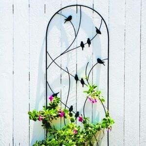 Primrose Perching Birds on a Branch Design Trellis Plant Support in Black Black Primrose Perching Birds on a Branch Design Trellis Plant Support in Black Black