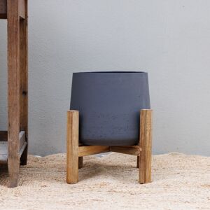 Primrose Textured Concrete Round Garden Planter with Wooden Stand in Grey 43cm Grey Primrose Textured Concrete Round Garden Planter with Wooden Stand in Grey 43cm Grey