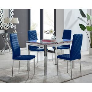 FurnitureboxUK Enna White Glass Extending 4-6 Seater Dining Table & 4 Milan Soft Velvet Chairs in Navy Navy FurnitureboxUK Enna White Glass Extending 4-6 Seater Dining Table & 4 Milan Soft Velvet Chairs in Navy Navy