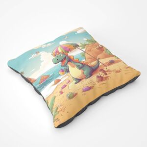 Warren Reed - Designer Dragon On A Beach Holiday Floor Cushion in Yellow Size: Large Yellow Large Warren Reed - Designer Dragon On A Beach Holiday Floor Cushion in Yellow Size: Large Yellow Large