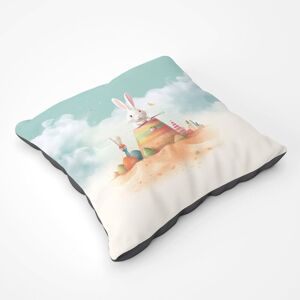 Warren Reed - Designer White Rabbit On A Beach Holiday Floor Cushion in Yellow Size: Large Yellow Large Warren Reed - Designer White Rabbit On A Beach Holiday Floor Cushion in Yellow Size: Large Yellow Large
