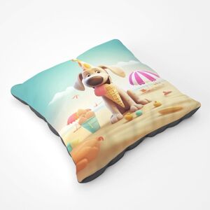 Warren Reed - Designer Dog On A Beach Holiday Floor Cushion in Yellow Size: Large Yellow Large Warren Reed - Designer Dog On A Beach Holiday Floor Cushion in Yellow Size: Large Yellow Large