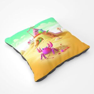 Warren Reed - Designer Pink Crab On A Beach Holiday Floor Cushion in Yellow Size: Large Yellow Large Warren Reed - Designer Pink Crab On A Beach Holiday Floor Cushion in Yellow Size: Large Yellow Large