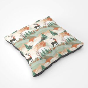 Warren Reed - Designer Reindeer On A Snowy Landscape Pattern Floor Cushion in Green Size: Large Green Large Warren Reed - Designer Reindeer On A Snowy Landscape Pattern Floor Cushion in Green Size: Large Green Large