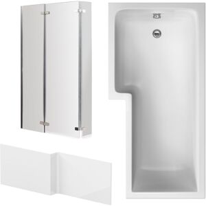 Balterley L Shape 1700x850 Bath with Panel & Chrome 3 Panel Hinge Screen LH in White White Balterley L Shape 1700x850 Bath with Panel & Chrome 3 Panel Hinge Screen LH in White White
