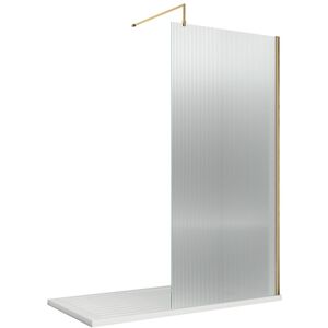 Balterley 8mm Fluted Wetroom Screen & Support Bar: 1850mm x 800mm, Brushed Brass in Metallics Metallics Balterley 8mm Fluted Wetroom Screen & Support Bar: 1850mm x 800mm, Brushed Brass in Metallics Metallics