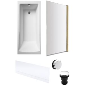 Balterley Square 1700x700 Bath Set - Panel, Brass Screen & Chrome Waste in White White Balterley Square 1700x700 Bath Set - Panel, Brass Screen & Chrome Waste in White White