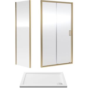 Balterley Ruwa Sliding Shower Suite: 6mm Glass Tray Door Panel, 1000x700mm Brass in Metallics Metallics Balterley Ruwa Sliding Shower Suite: 6mm Glass Tray Door Panel, 1000x700mm Brass in Metallics Metallics