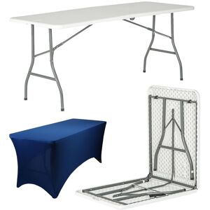 Harbour Housewares Folding Camping Picnic Table with Fitted Tablecloth - (6ft) - White in Blue Blue Harbour Housewares Folding Camping Picnic Table with Fitted Tablecloth - (6ft) - White in Blue Blue