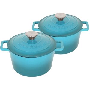 Argon Tableware 2x Round Cast Iron Casserole Dishes with Self Basting Lid - 2.8L in Teal Teal Argon Tableware 2x Round Cast Iron Casserole Dishes with Self Basting Lid - 2.8L in Teal Teal