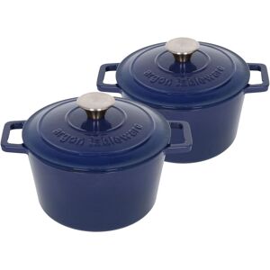 Argon Tableware 2x Round Cast Iron Casserole Dishes with Self Basting Lid - 2.8L in Blue Blue Argon Tableware 2x Round Cast Iron Casserole Dishes with Self Basting Lid - 2.8L in Blue Blue
