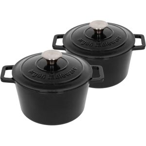 Argon Tableware 2x Round Cast Iron Casserole Dishes with Self Basting Lid - 2.8L in Black Black Argon Tableware 2x Round Cast Iron Casserole Dishes with Self Basting Lid - 2.8L in Black Black