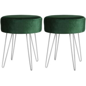 Harbour Housewares Round Velvet Footstools - H40 x D35cm - Silver Legs - Pack of 2 in Green Green Harbour Housewares Round Velvet Footstools - H40 x D35cm - Silver Legs - Pack of 2 in Green Green