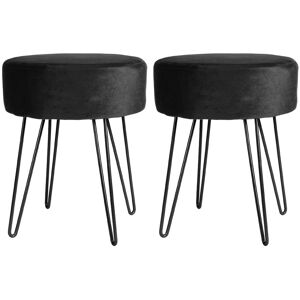 Harbour Housewares Round Velvet Footstools - H40 x D35cm - Black Hairpin Legs - Pack of 2 Black Harbour Housewares Round Velvet Footstools - H40 x D35cm - Black Hairpin Legs - Pack of 2 Black