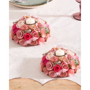 Dibor Set of 2 Floral Pink Table Decoration Candle Holders Dia16cm Size: Small Pink Small Dibor Set of 2 Floral Pink Table Decoration Candle Holders Dia16cm Size: Small Pink Small