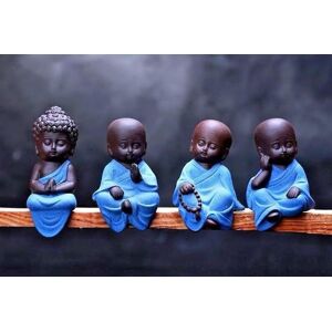Marco Paul Mini Sitting Lucky Buddha Ornaments Set of 4 in Blue Blue Marco Paul Mini Sitting Lucky Buddha Ornaments Set of 4 in Blue Blue