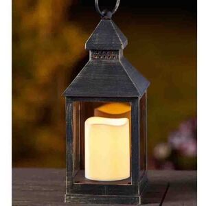 Marco Paul 23cm Grey Metal Flickering Candle Garden Lantern in Black Black Marco Paul 23cm Grey Metal Flickering Candle Garden Lantern in Black Black