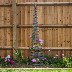 Marco Paul 1.5m Grey Rattan Spiral Obelisk for Climbing Plants Grey Marco Paul 1.5m Grey Rattan Spiral Obelisk for Climbing Plants Grey