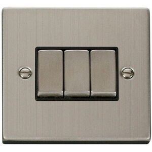 SE Home Stainless Steel 10A 3 Gang 2 Way Ingot Light Switch in Metallic Silver Metallic Silver SE Home Stainless Steel 10A 3 Gang 2 Way Ingot Light Switch in Metallic Silver Metallic Silver