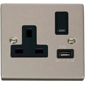 SE Home Pearl Nickel 1 Gang 13A DP 1 USB Switched Plug Socket in Metallic Silver Metallic Silver SE Home Pearl Nickel 1 Gang 13A DP 1 USB Switched Plug Socket in Metallic Silver Metallic Silver