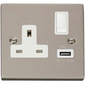 SE Home Pearl Nickel 1 Gang 13A DP 1 USB Switched Plug Socket in Metallic Silver Metallic Silver SE Home Pearl Nickel 1 Gang 13A DP 1 USB Switched Plug Socket in Metallic Silver Metallic Silver