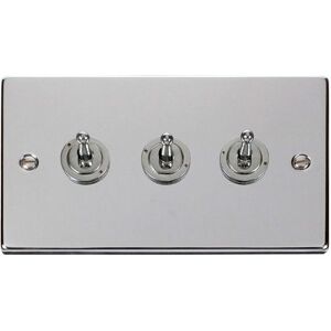 SE Home Polished Chrome 3 Gang 2 Way 10AX Toggle Light Switch in Metallic Silver Metallic Silver SE Home Polished Chrome 3 Gang 2 Way 10AX Toggle Light Switch in Metallic Silver Metallic Silver