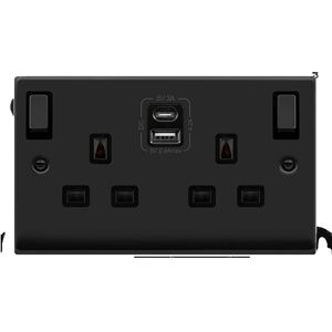 SE Home Matt Black 2 Gang 13A DP Ingot Type A & C USB Twin Double Switched Plug Socket Black SE Home Matt Black 2 Gang 13A DP Ingot Type A & C USB Twin Double Switched Plug Socket Black