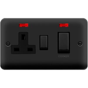 SE Home Curved Matt Black Cooker Control Ingot 45A With 13A Switched Plug Socket & 2 Neons Black SE Home Curved Matt Black Cooker Control Ingot 45A With 13A Switched Plug Socket & 2 Neons Black