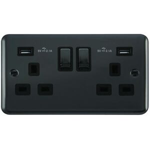 SE Home Curved Black Nickel 2 Gang 13A DP Ingot 2 USB Twin Double Switched Plug Socket Black SE Home Curved Black Nickel 2 Gang 13A DP Ingot 2 USB Twin Double Switched Plug Socket Black