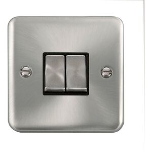 SE Home Curved Satin Chrome 10A 2 Gang 2 Way Ingot Light Switch in Silver Silver SE Home Curved Satin Chrome 10A 2 Gang 2 Way Ingot Light Switch in Silver Silver