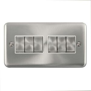 SE Home Curved Satin Chrome 10A 6 Gang 2 Way Ingot Light Switch in Silver Silver SE Home Curved Satin Chrome 10A 6 Gang 2 Way Ingot Light Switch in Silver Silver