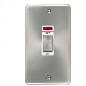 SE Home Curved Satin Chrome 2 Gang Ingot Size 45A Switch With Neon in Silver Silver SE Home Curved Satin Chrome 2 Gang Ingot Size 45A Switch With Neon in Silver Silver