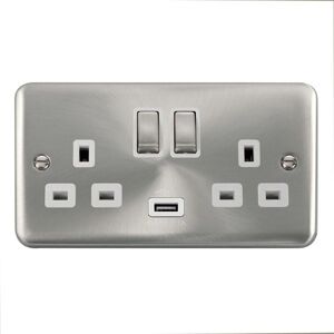 SE Home Curved Satin Chrome 2 Gang 13A DP Ingot 1 USB Twin Double Switched Plug Socket in Silver Silver SE Home Curved Satin Chrome 2 Gang 13A DP Ingot 1 USB Twin Double Switched Plug Socket in Silver Silver