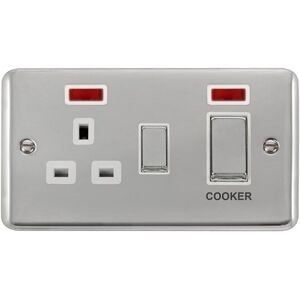 SE Home Curved Polished Chrome Cooker Control Ingot 45A With 13A Switched Plug Socket & 2 Neons in Silver Silver SE Home Curved Polished Chrome Cooker Control Ingot 45A With 13A Switched Plug Socket & 2 Neons in Silver Silver