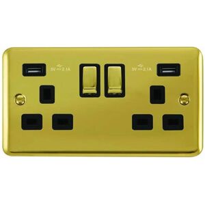 SE Home Curved Polished Brass 2 Gang 13A DP Ingot 2 USB Twin Double Switched Plug Socket in Gold Gold SE Home Curved Polished Brass 2 Gang 13A DP Ingot 2 USB Twin Double Switched Plug Socket in Gold Gold