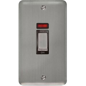 SE Home Curved Stainless Steel 2 Gang Ingot Size 45A Switch With Neon in Silver Silver SE Home Curved Stainless Steel 2 Gang Ingot Size 45A Switch With Neon in Silver Silver