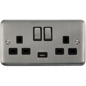SE Home Curved Stainless Steel 2 Gang 13A DP Ingot 1 USB Twin Double Switched Plug Socket in Silver Silver SE Home Curved Stainless Steel 2 Gang 13A DP Ingot 1 USB Twin Double Switched Plug Socket in Silver Silver