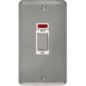 SE Home Curved Satinless Steel 2 Gang Ingot Size 45A Switch With Neon in Silver Silver SE Home Curved Satinless Steel 2 Gang Ingot Size 45A Switch With Neon in Silver Silver