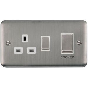 SE Home Curved Satinless Steel Cooker Control Ingot 45A With 13A Switched Plug Socket in Silver Silver SE Home Curved Satinless Steel Cooker Control Ingot 45A With 13A Switched Plug Socket in Silver Silver