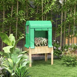 OUTSUNNY Wooden Raised Garden Bed Planter Box with Greenhouse Cover & Bed Liner in Green Green OUTSUNNY Wooden Raised Garden Bed Planter Box with Greenhouse Cover & Bed Liner in Green Green