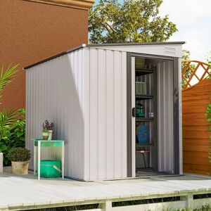 OUTSUNNY 7 x 5FT Lean to Metal Garden Shed with Foundation Sliding Doors 2 Vents in White White OUTSUNNY 7 x 5FT Lean to Metal Garden Shed with Foundation Sliding Doors 2 Vents in White White