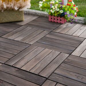 OUTSUNNY Pcs Solid Wood Interlocking Decking Tiles 30 x 30 cm in Black Black 30 x 30 cm OUTSUNNY Pcs Solid Wood Interlocking Decking Tiles 30 x 30 cm in Black Black 30 x 30 cm