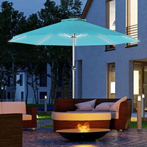 OUTSUNNY Garden Parasol with USB & Solar Charged LED Lights, Crank Handle in Blue Blue OUTSUNNY Garden Parasol with USB & Solar Charged LED Lights, Crank Handle in Blue Blue