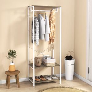 HOMCOM 168cm Free Standing Hall Tree with Hanging Rail & 2 Storage Shelves in Grey Grey HOMCOM 168cm Free Standing Hall Tree with Hanging Rail & 2 Storage Shelves in Grey Grey