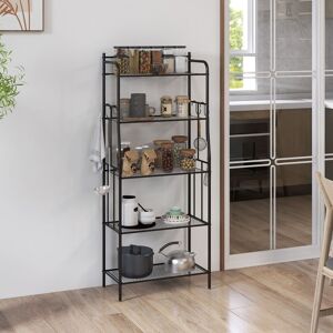 HOMCOM 5 Tier Microwave Stand Coffee Bar Station with Storage Shelves 4 Hooks in Black Black HOMCOM 5 Tier Microwave Stand Coffee Bar Station with Storage Shelves 4 Hooks in Black Black