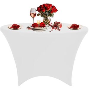 Neel Blue 6FT Round Patio Tablecloth Elastic Spandex Table Cover in White White Neel Blue 6FT Round Patio Tablecloth Elastic Spandex Table Cover in White White