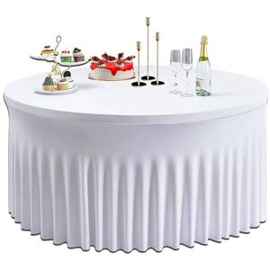 Neel Blue 5ft Fitted Round Spandex Table Skirts, Ruffled Tablecloth in White White Neel Blue 5ft Fitted Round Spandex Table Skirts, Ruffled Tablecloth in White White