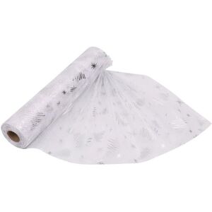 Neel Blue 25m x 29cm Organza Roll Snow Sheer Glitter Fabric with Christmas Tree & Snowflakes Design in Silver Size: 25m x 29 cm Silver 25m x 29 cm Neel Blue 25m x 29cm Organza Roll Snow Sheer Glitter Fabric with Christmas Tree & Snowflakes Design in Silver Size: 25m x 29 cm Silver 25m x 29 cm